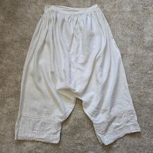 Antique Victorian Edwardian White Cotton Bloomers Drawers Closed Seam Name 26"